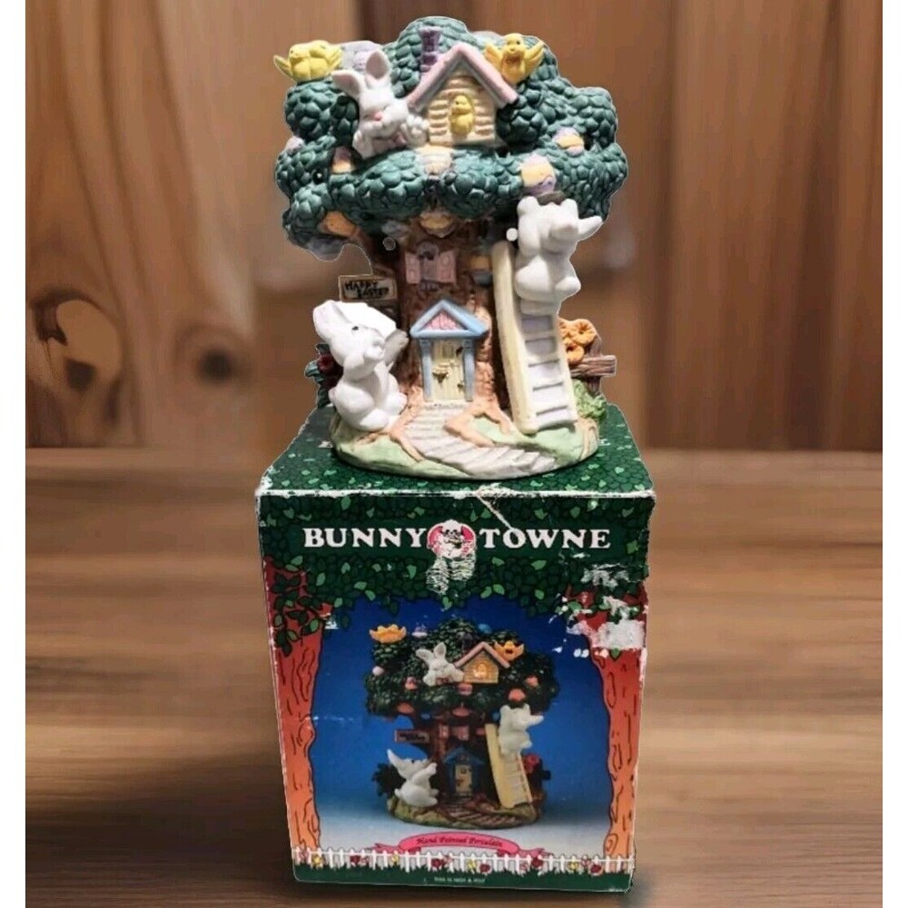 Bunny Towne Easter Decoration Figurine Tree Swing Hand Painted Genuine Porcelain